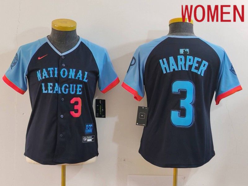 Women Philadelphia Phillies #3 Harper Blue All star 2024 Nike MLB Jersey style 3